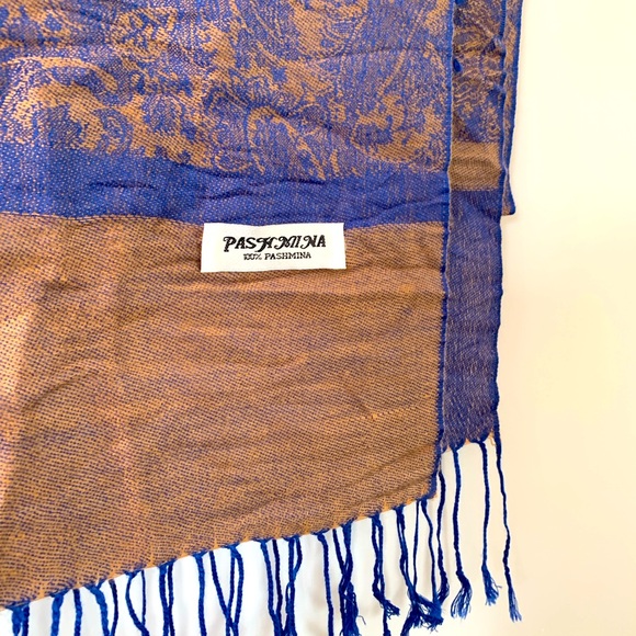 100% Pashmina Scarf 😍 Tassel Wide Long Purple Royal Blue Rose Gold Paisley Print - Picture 4 of 5